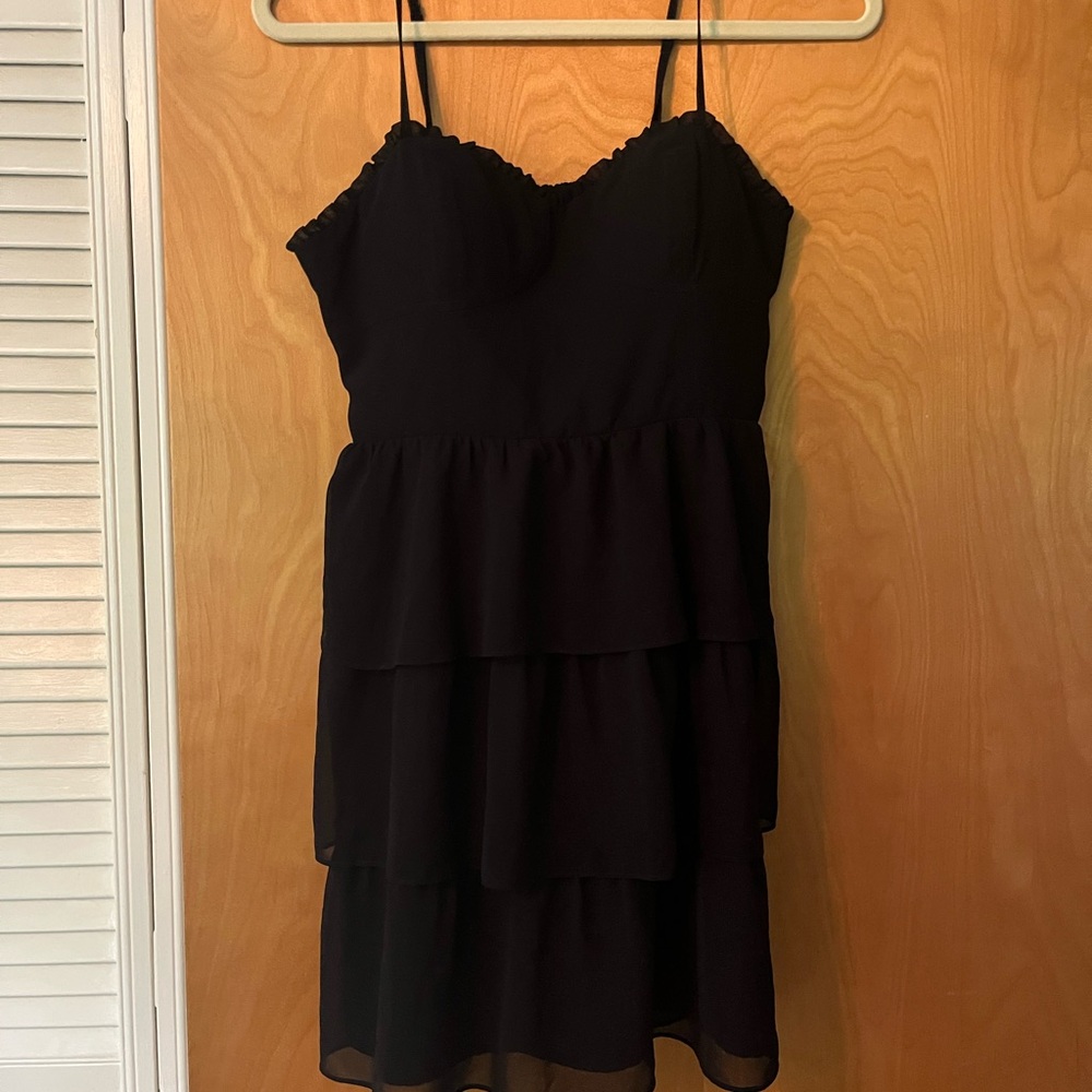 American Eagle Black Tiered Ruffle Mini Dress